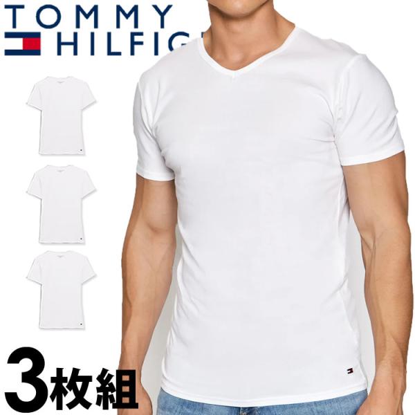 【SALE 30%OFF】トミーヒルフィガー メンズ コットン Vネック ロゴ Tシャツ 3枚セット...