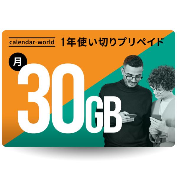 【SMS認証可能】CALENDAR 1年プリペイドSIMカード 月間30GBプラン[楽天回線/au回...