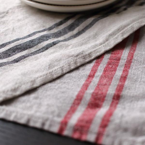CALIENTE リトアニア リネン 麻 100％ カンパーニュ　テーブル ランナー　赤・黒