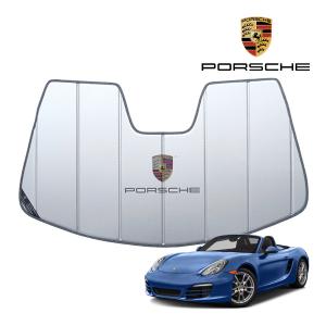 USポルシェ純正 専用設計 PORSCHE ロゴ入 サンシェード 吸盤不要 折りたたみ式 ケース付 ボクスター BOXTER 981/ケイマン CAYMAN 981C