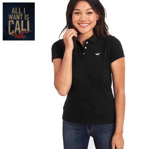 ホリスター ポロシャツ レディース 半袖 Hollister オリジナル 正規品 無地 ブランド Stretch 鹿の子 Polo 黒 おしゃれ