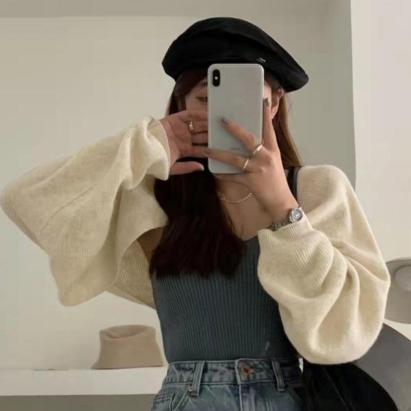 カーディガン ニット レディース 送料無料 長袖 ショート丈 ドロップショルダー 春秋 143996