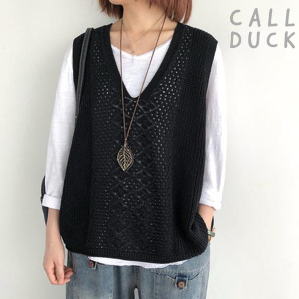 ニットベスト XXL ノースリーブ レディース 送料無料 ニットジレ レイヤード シアー 透かし ト...