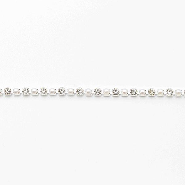 MATIERE マティエール シルバーラインストーンチェーン パール&amp;クリスタル 2mm