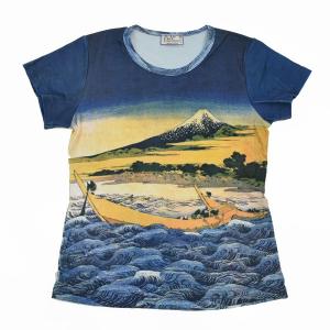 tシャツ 半袖 総柄 レディース 和柄 プリント Tシャツ 海 日本画 ティシャツ 葛飾北斎・『東海道江尻田子の浦略園』(T-W015-154)｜calmlife2nd