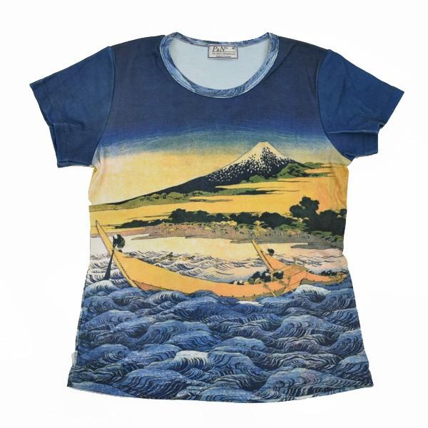 tシャツ 半袖 総柄 レディース 和柄 プリント Tシャツ 海 日本画 ティシャツ 葛飾北斎・『東海...