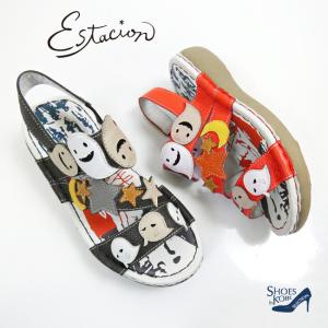 エスタシオン Estacion レディース 厚底サンダルトランプ柄 黒 赤