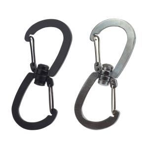 カラビナ 360° 回転 ダブルフック 鍵 簡単取付 シルバー ブラック ステンレス 持ち運び 携帯 小型 軽量 アウトドア カギ