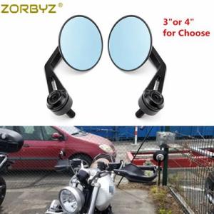 バイク BLACK ALUMINIUM ROUND HANDLEBAR END SIDE MIRRO...