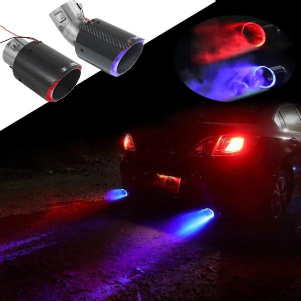 汎用LEDエキゾーストマフラーチップ 赤/青 ライト フラッシュ オートカー用カスタム シングルアウ...