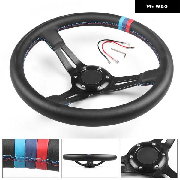 並行輸入品 レーシング13.5インチ ステアリングホイール ドリフトマイクロファイバーレザー3色ステ...