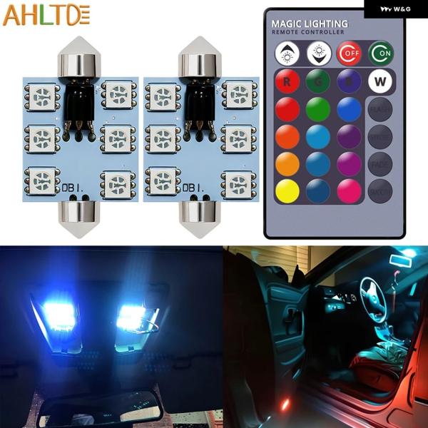 並行輸入品 2個 RGB 車用 LED バルブ C5W 5050 6SMD 12V 31-41MM ...