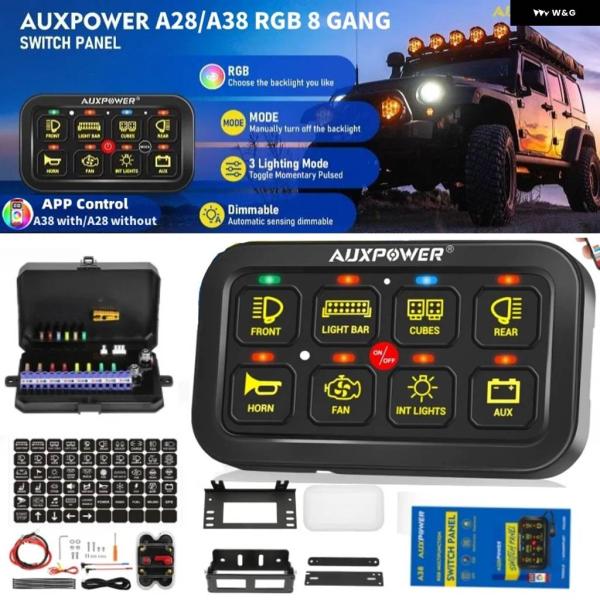 並行輸入品 AUXPOWER RGB 8ギャングスイッチ パネル 12V 24V トグル/モーメンタ...