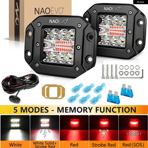 並行輸入品 72W 12V LED ワークライトバー 5インチ LED ストロボライト 赤 白 フォ...