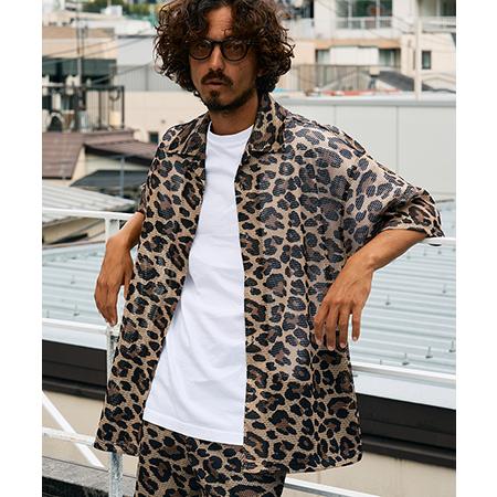 【STUD MUFFIN(スタッドマフィン)】レオパードメッシュ スマイリーパッチオーバーサイズシャ...