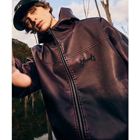 【glamb(グラム)】Synth Leather Hooded Track Jacket シンセレ...