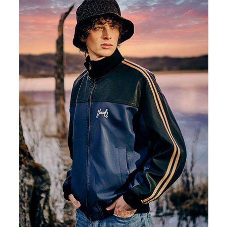 【glamb(グラム)】Synth Leather Track Jacket シンセレザートラックジ...