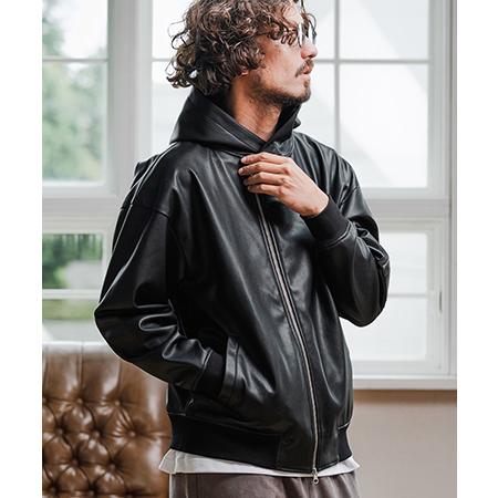 【Magine(マージン)】Synthetic Leather Hooded Blouson フーデ...