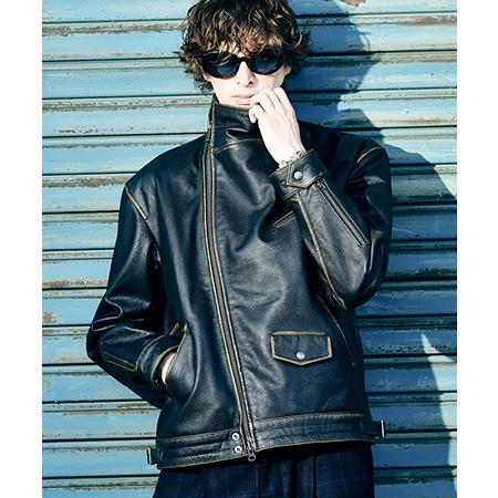 【glamb(グラム)】High Neck Leather Jacket ハイネックレザージャケット...