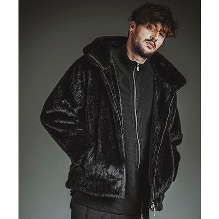 【NO ID.(ノーアイディー)】フェイクファーBIGフーテ゛ット゛BLZ ブルゾン(857006-...