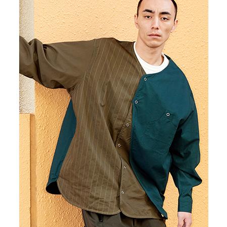 【rehacer(レアセル)】Asymmetry Tone Shirt Jacket シャツジャケッ...