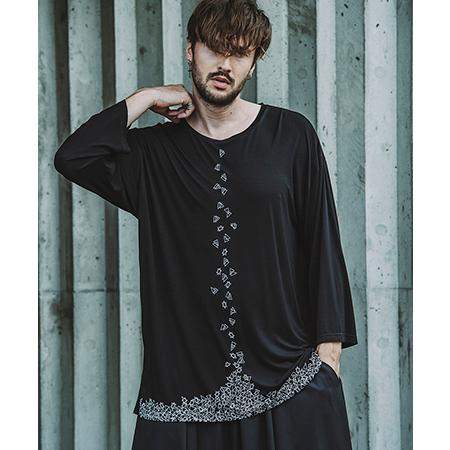 【NO ID.(ノーアイディー)】 ト゛ロッフ゜ヘキサク゛ラムフ゜リント8分袖BIG-PO カットソ...