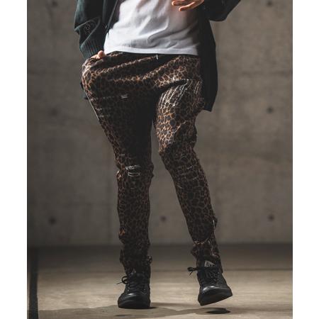 【GLIMCLAP(グリムクラップ)】 Tight fit track pants -leopard...