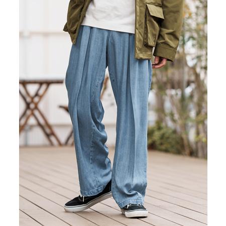 【CAMBIO(カンビオ)】Silky Denim Two Tuck Wide Straight P...