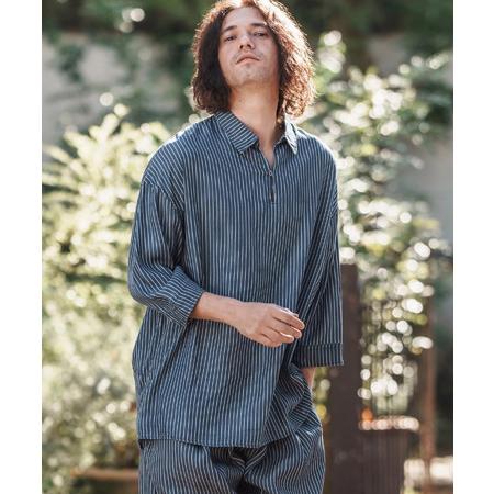 【CAMBIO(カンビオ)】Silky Stripe Denim Band Collar Skipp...