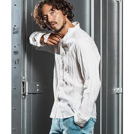 【wjk reluxe】wrinkle band collar flannel shirts ネルシ...