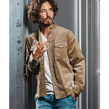 【wjk reluxe】stretch corduroy band collar western s...