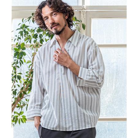 【Magine(マージン)】Gauze Touch Stripe Skipper Polo Seve...