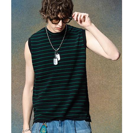 【glamb(グラム)】No Sleeves Border Knit ノースリーブボーダーニット(G...