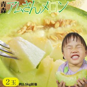 メロン 送料無料 青森県産 大玉【アムさんメロン 2玉 約2.5Kg前後】 L〜2Lサイズ 1玉1.2kg以上x2玉 果汁たっぷり完熟の甘さ めろん  完熟 [※産地直送]｜cameashi