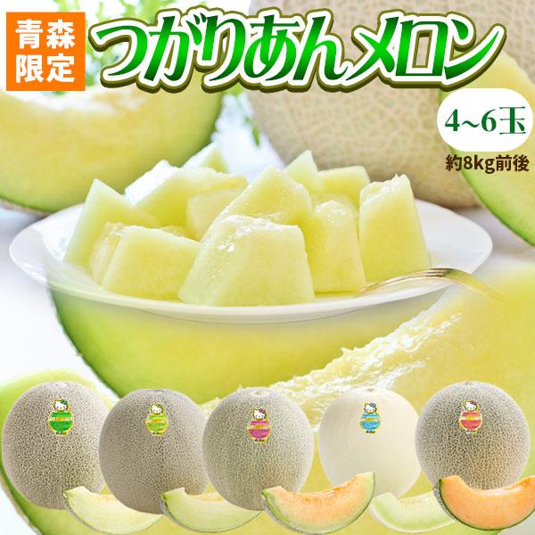 青森県産【つがりあん メロン 4-6玉 約8Kg前後】 L-3Lサイズ 送料無料 贈答用 青森のブラ...