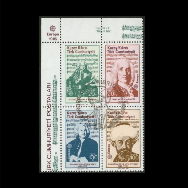 ■キプロス切手　1985年　偉大な音楽家 / ヘンデル・バッハ他　4種完