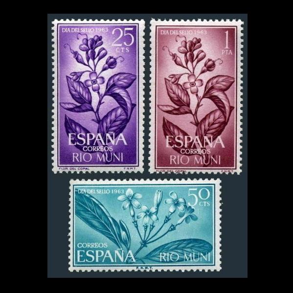 ■赤道ギニア(リオムニ)切手　1963年　花 / フラワー　3種完