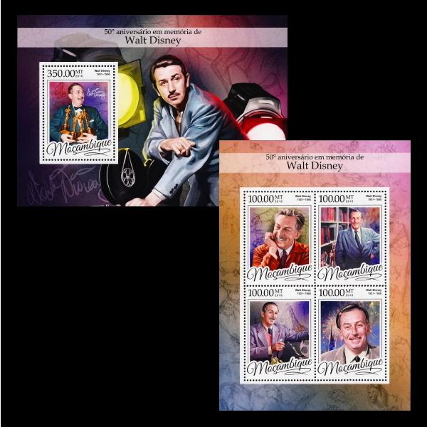 ■モザンビーク切手　2016年　ウォルトディズニー 50周年　シート＋4種シート