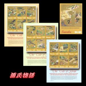 ■ツバル切手　日本 / 源氏物語 / 紫式部　6種シート×3枚＋シート