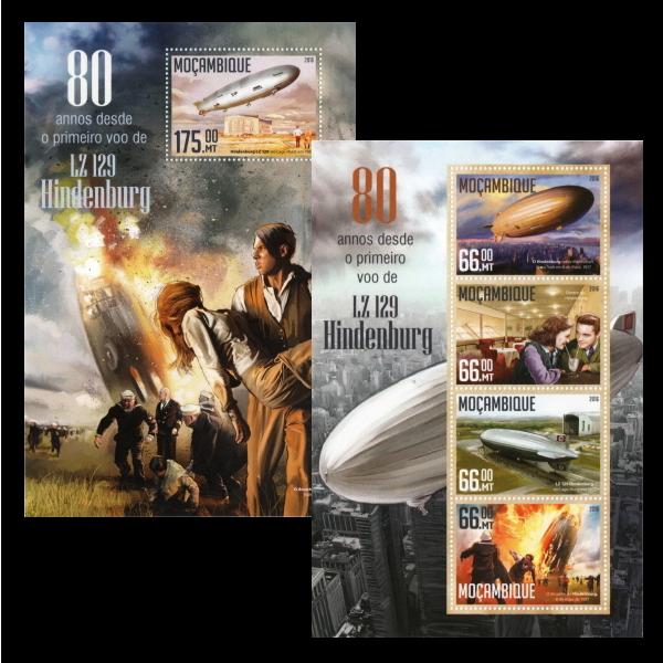 ■モザンビーク切手　2016年　ツェッペリン / 硬式飛行船 / ヒンデンブルグ号80周年　シート＋...