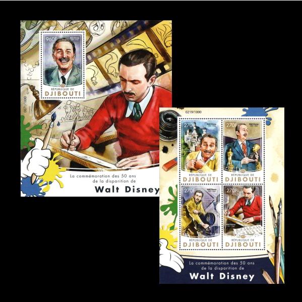 ■ジブチ切手　2016年　ウォルト・ディズニー 50周年　シート＋4種シート　限定1000