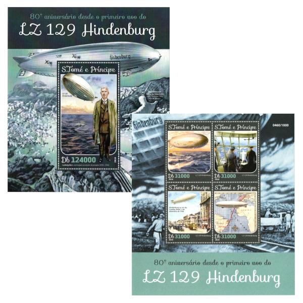 ■サントメ切手　2016年　硬式飛行船 / ツェッペリン / ヒンデンブルク号 80周年　シート＋4...
