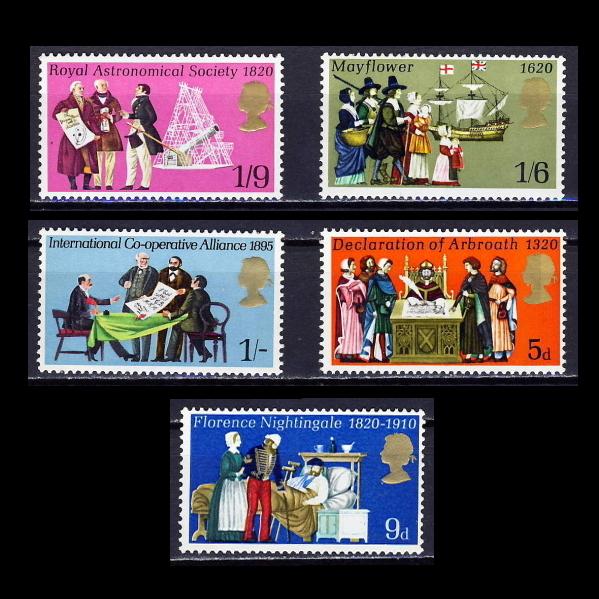■イギリス切手　1970年　歴史的記念日　5種完