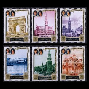 ■アジュマーン(アラブ首長国)切手　1971年　昭和天皇皇后 / 欧州訪問　6種完