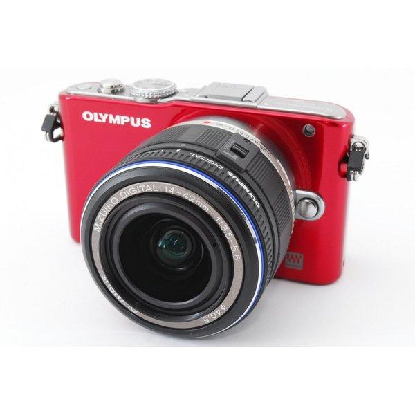 オリンパス OLYMPUS E-PL3 レッド レンズキット 美品 SDカード外付けフラッシュ付 &lt;...