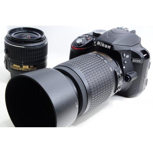 ニコン Nikon D3300 標準&amp;望遠ダブルレンズセット ブラック 美品 高画質 SDカードスト...