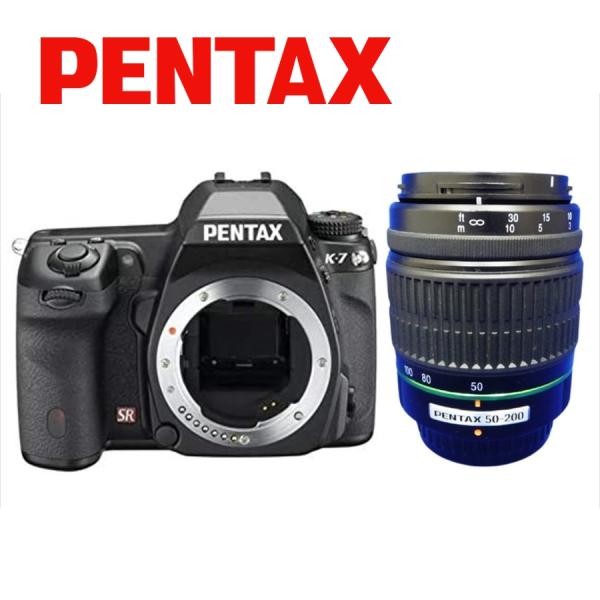 ペンタックス PENTAX K-7 55-200mm 望遠 レンズセット ブラック カメラ 中古 デ...