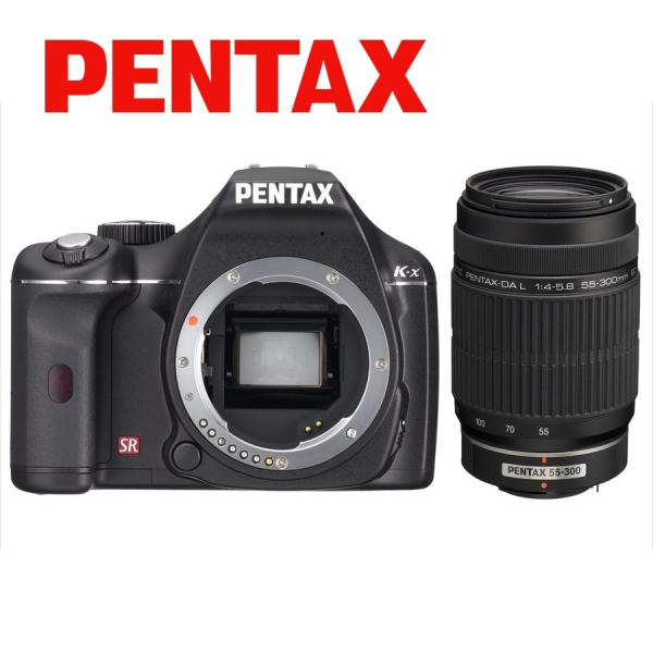 ペンタックス PENTAX K-x 55-300mm 望遠 レンズセット ブラック カメラ 中古 デ...