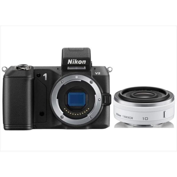ニコン Nikon V2 ブラックボディ 10mm 2.8 ホワイト 単焦点 パンケーキ レンズセッ...