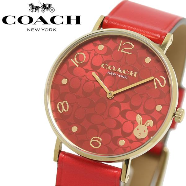 COACH 腕時計 兎 赤 レッド ゴールド 限定 ブランド レディース クオーツ レザー おしゃれ...